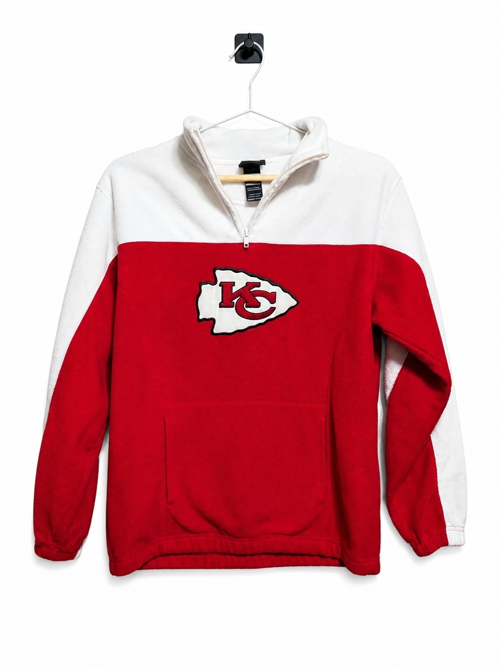 Reebok Red and White Quarter‑Zip Fleece Pullover